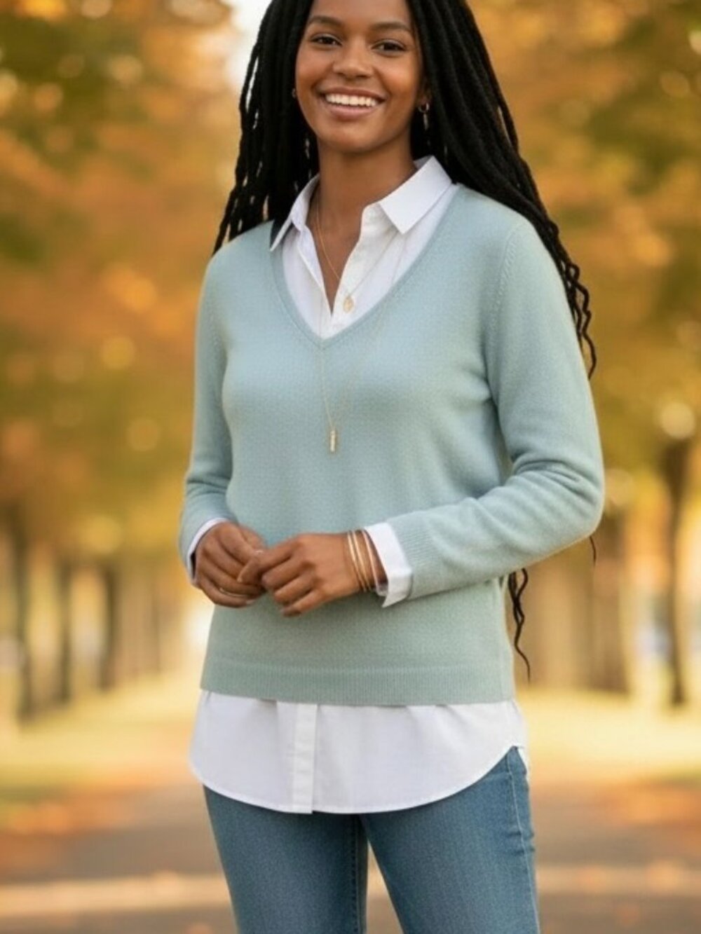 Ann Taylor Cashmere Sweater Powder Blue V-Neck (S)